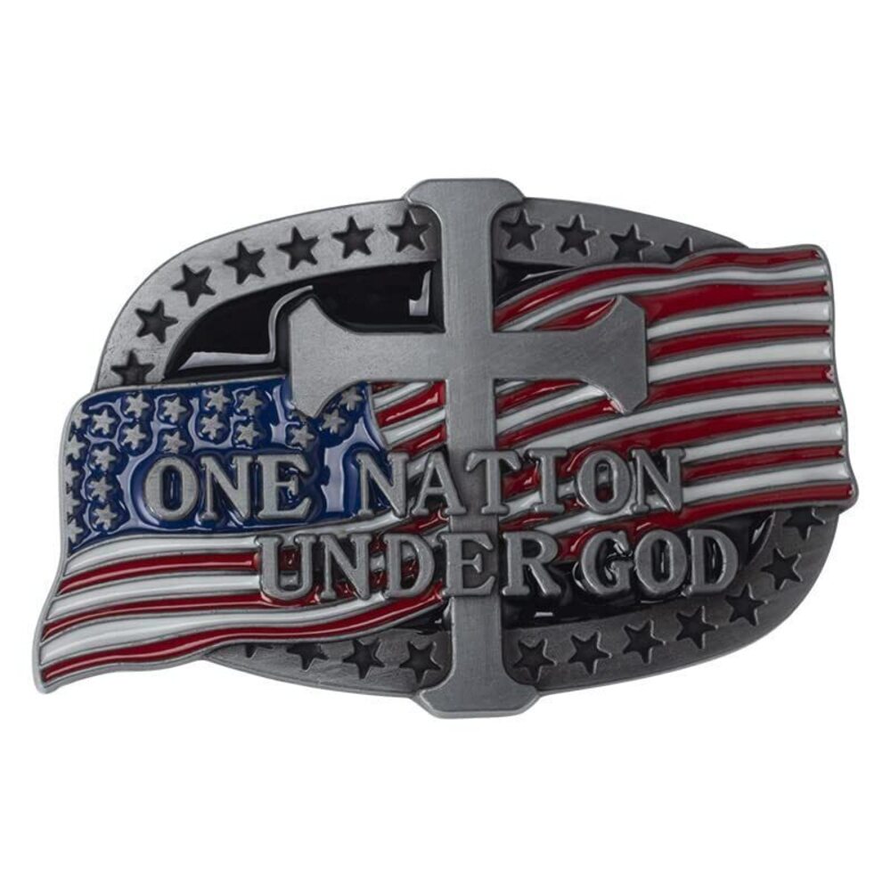 3551 America Flag with Cross ONE NATION UNDER GOD Belt Buckle Silver